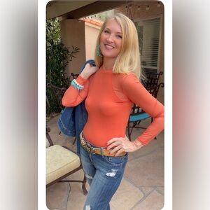 NWT PUMIEY Orange Long Sleeve Mesh Bodysuit-S